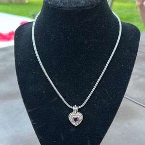 Sterling Silver Heart Pendant Necklace with Purple Stone